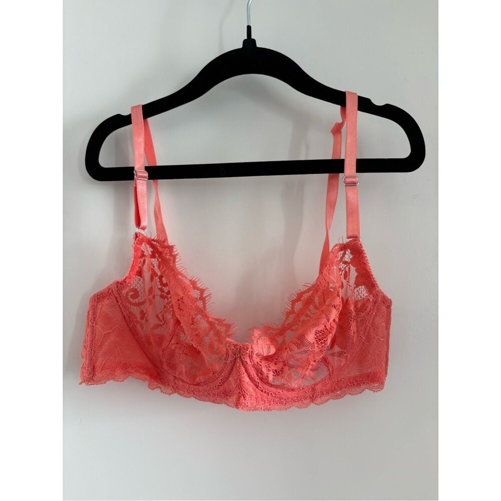 Sheer Lace Underwire Bralette in Coral